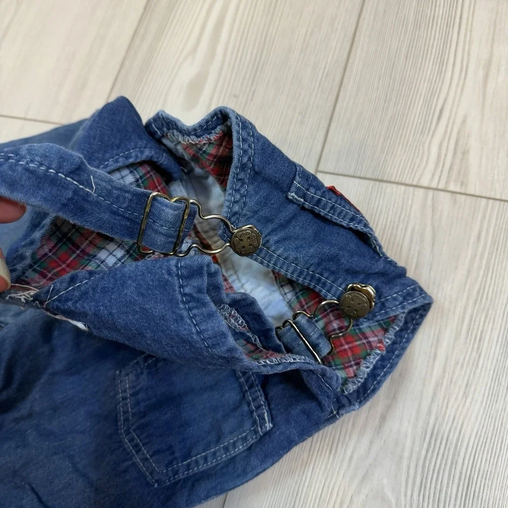 Vintage OshKosh B'Gosh Vestbak Plaid Flannel Line Boys Overalls Blue 18M USA‎